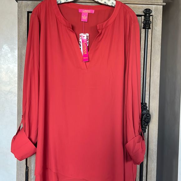 Catherine Malandrino Rustic Tab-Sleeve Crepe Overlay Hi-Low Tunic size 2X NWT - Picture 3 of 11